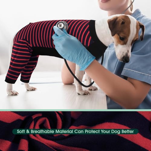 Image of Kuoser Dog Recovery Suit with Anti Licking Rear Leg Sleeve, Red M | Abdominal Dog Surgical Suit with Pants Cover Protect Wounds, Dogs Elbow Protector Soft Pet Surgery Onesie Cone Alternative