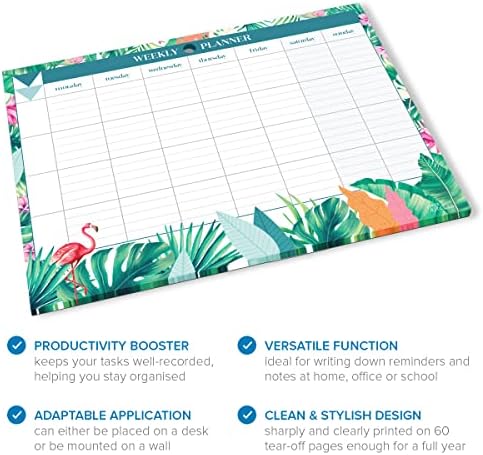 Joejis Weekly Planner Pad Tear Off Sheets 60 Pages A4 Organiser 100 GSM Offset Paper Punched Hole for Hanging Plan Your Weekly Timetable