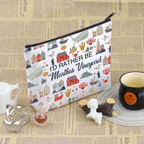 VAMSII Marthas Vineyard Lover Makeup Bag I'd Rather Be In Marthas Vineyard Multicolor Zipper Unisex Adult Travel Makeup Gift3