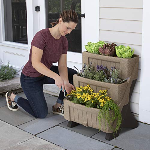 Simplay3 American Home™ 3-Level Multi Tiered Planter – Larger Planter Boxes For Indoor And Outdoor Garden Beds, Natural Stone Color, Made In Usa #TOP1