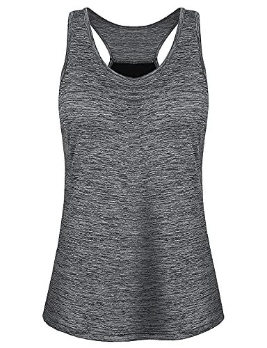 Misyula Style Womens Workout Tank Tops with Built in Bra Padded Sports Bra Tank Crewneck Wide Strap Camisole Pleated Back Sports Racerback Moisture Wicking Yoga Gym Top, Black M