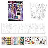 Fashion Design Sticker Book - Dress Up Coloring Pad for Kids | Interactive Learning Games, 20 Sketching Pages, Jewelry Stickers, Material Paper, PET Templates, Family Travel Playtime