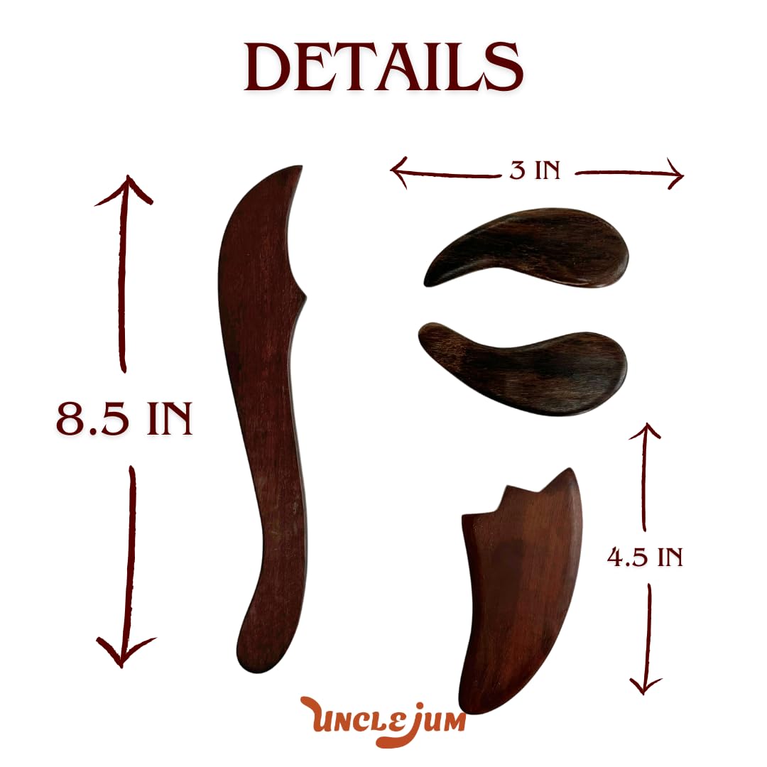 Set 4 Pcs Guasha Therapy Thai Massage Wooden Stick Relax, for Reflexology, Therapeutic Massage and Relaxation