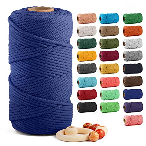 Image of ZUEXT Macrame Cord, Sapphire Blue, 5mm x 109yds Cotton String Macrame Yarn | 100% Natural Handmade, 4 Strands Twisted Cotton Rope, For Wall Hanging Plant Hangers Gift Wrapping Tapestry DIY Crafts, 100m