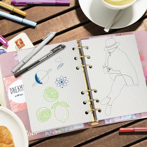 mawmuaw Ringbucheinlagen A5 Kariert, 2 Packungen Nachfüllpapier 6 Loch Ringbuch A5 Nachfüllbar 120 Blätter Refill Paper Nachfülleinlagen Notizpapier für Tagbuch Notizbuch Skizze Malerei Agenden