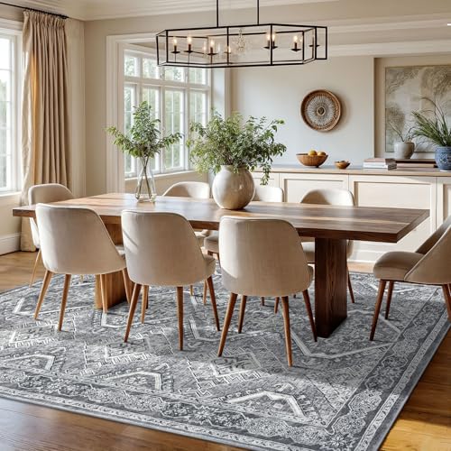 KUTA Grey Vintage Area Rugs for Living Room 8x10, Washable Large Rug for Bedroom 8ft x 10ft, Non-Slip Ultra Soft Printed Distressed Boho Farmhouse Modern Cozy Carpet for Dining Room