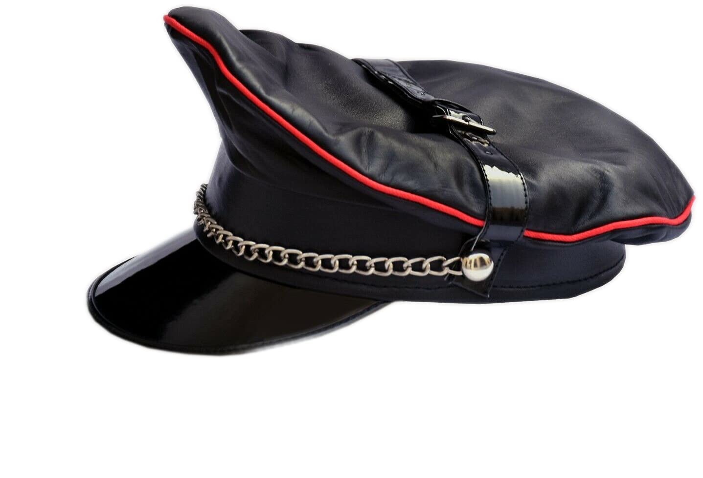 N? Casquette en cuir véritable avec bordure rouge et noir