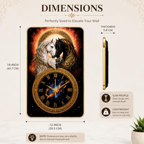 Image of Twin Horse Wall Clock 18 Inch | Silent Non-Ticking Galaxy Artwork Dial | Gold Roman Numerals | Premium PU Moulding Frame | Home Decor for Living Room Bedroom Office | Perfect Housewarming Diwali Gift