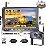 Wireless Backup Camera for RV HD 1080P LeeKooLuu 7 Inch Touch Button Monitor High-Speed Rear View System Adapter Compatible with Furrion Pre-Wired RVs Trailers Trucks 5th Wheel DIY Grid Lines F06