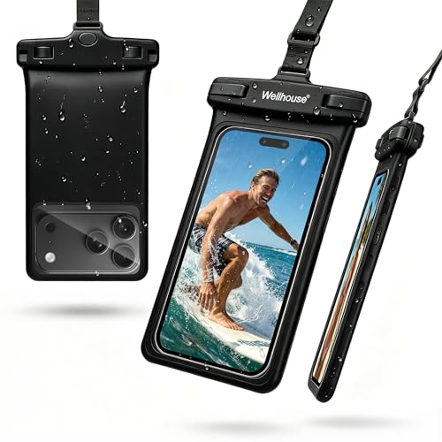 wellhouse Waterproof Phone Pouch, Waterproof Phone Case for iPhone 17 16 15 14 13 Pro Max XS Samsung, IPX8 3D Cellphone Dry Bag Beach Essentials (1 Pack - Black7.0, 7 inch)