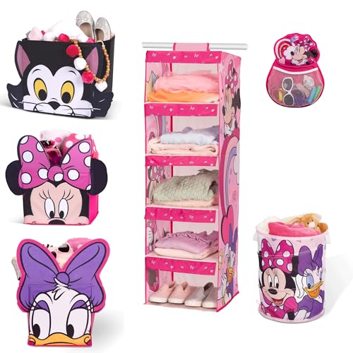 Image of Minnie Mouse Kids Storage Room Essentials Décor Combo Pack - Storage Cubes, Hanging Storage, Pop-Up Hamper & Knick Knack Hanger Storage