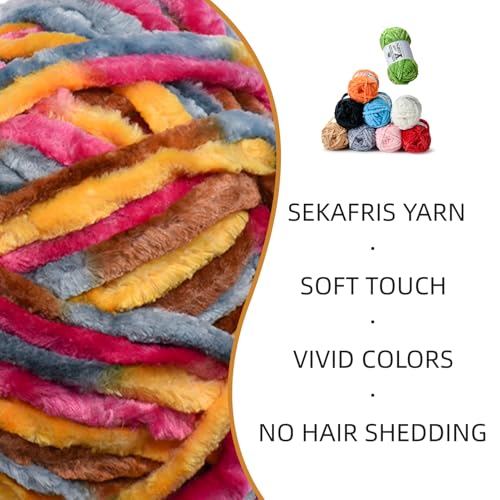 Image of 3 Pack Plush Chenille Chunky Yarn - Fluffy Velvet Yarn Crochet for Blanket Knitting and Crocheting - Soft Baby Yarns for Crocheting - Amigurumi Crochet Yarns 100g (87dy) (Sunrise)