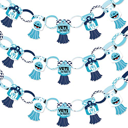 Big Dot of Happiness Yeti to Party - 90 Chain Links & 30 Paper Tassels Decoration Kit - Abominable Snowman or Birthday Party Paper Chains Garland - 21 Feet