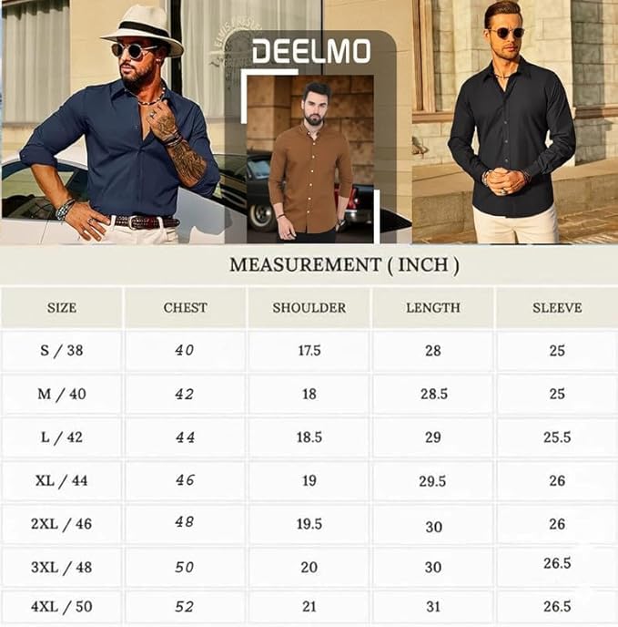 Image of DEELMO Men's Stylish Cotton Blend Casual Chakes Shirt || Full Sleeve Shirt with Dual Flap Pockets Fabric || Perfect for Casual and Classic Fit & Style || Stylish Everyday Wear