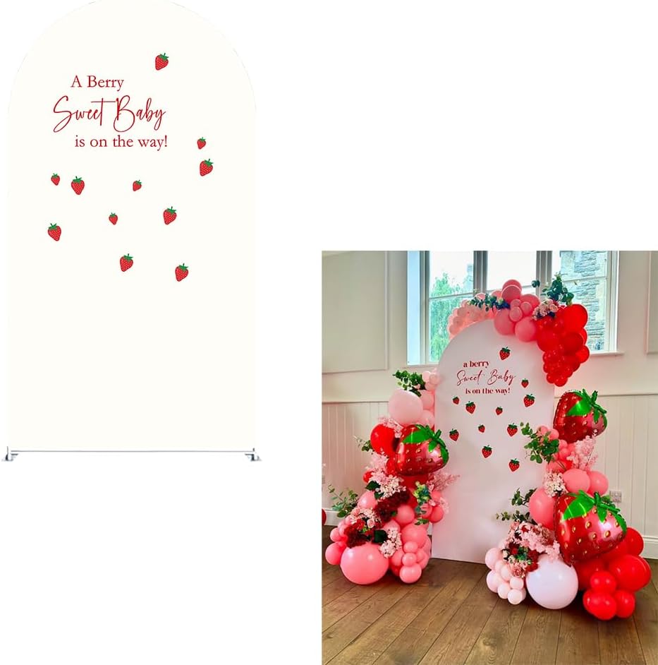 A Berry Sweet Baby is On The Way Arch Backdrop Cover Pink Strawberry Birthday Party Decorations Arch Stand Covers Baby Shower Fiesta Parties(3x6ft Cover,3892)