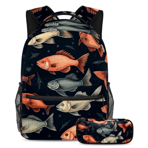 Sac à dos poisson coloré avec trousse pour enfants et étudiants - 29x20x40cm