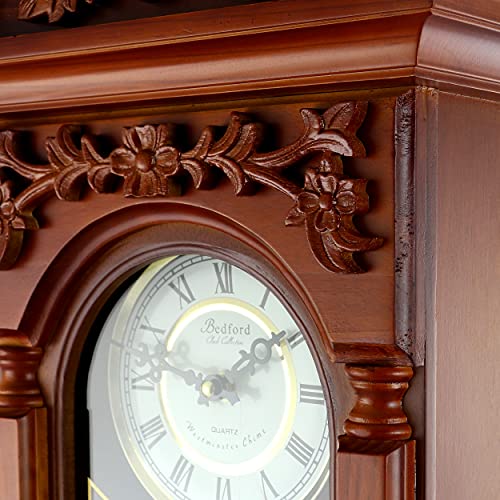 Bedford Clock Collection 27.5 Inch Oak Finish Pendulum Wall Clock #TOP3