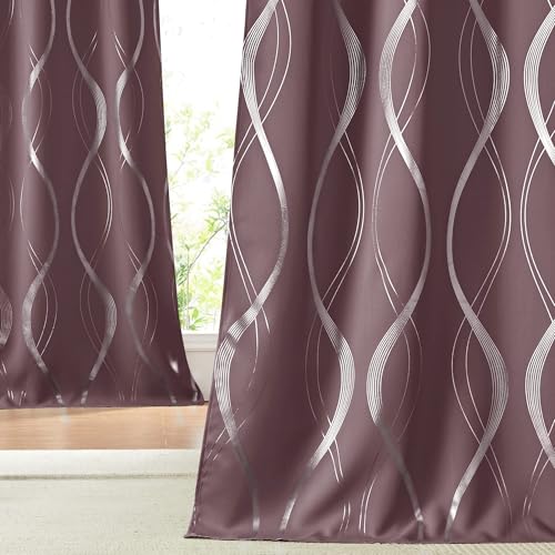 NICETOWN Dry Rose Blackout Curtain Panels 84 for Living Room and Bedroom 2 Panels, 52 x 84, Noise Reducing Thermal Insulated Wave Line Foil Print Desi