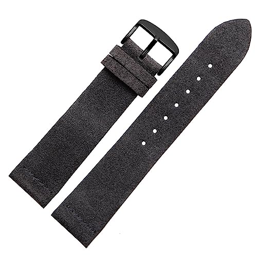 PAKMEZ Suede Leather Watch Strap 16-24mm Leather Watch Straps with Pin Buckle, Gray-black, 16mm