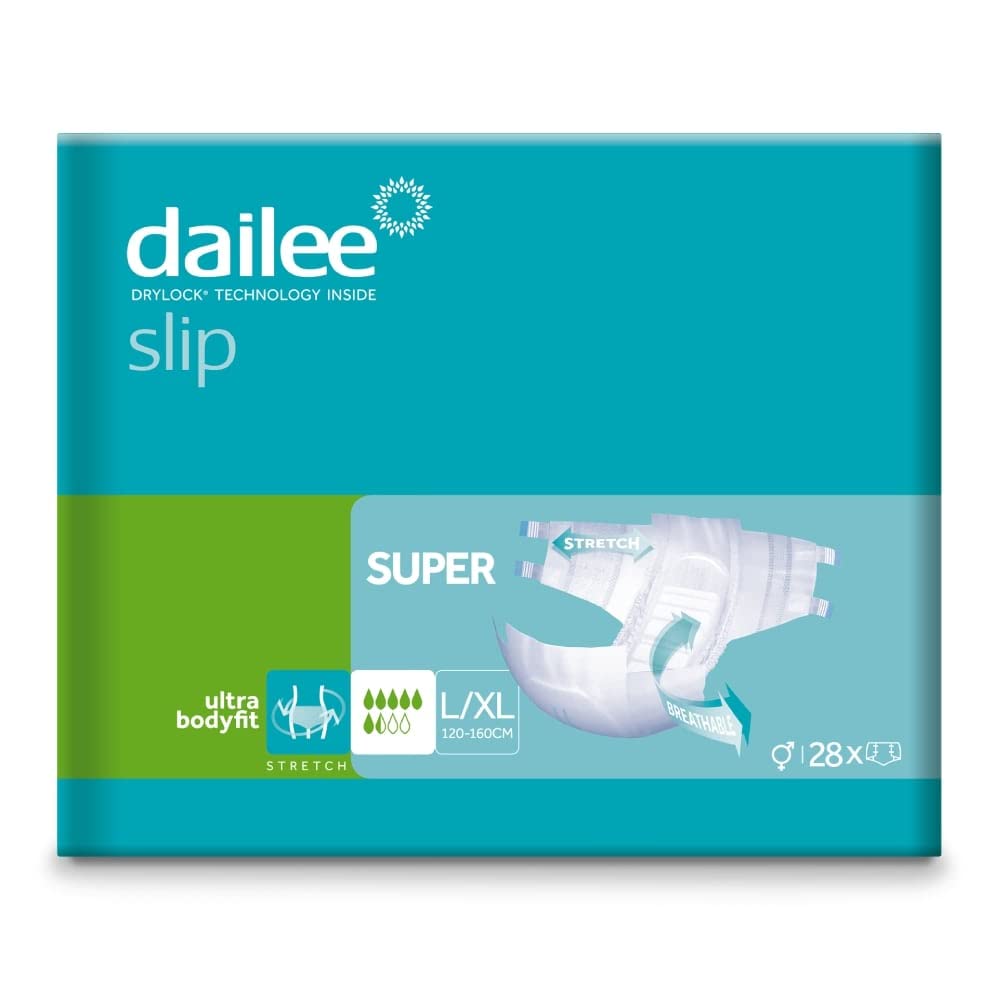 Dailee Slip L/XL - 112x pieluchy dla osób starszych w majtkach - 4 opakowania po 28 sztuk, chłonność Super 6,5 kropli - majtki chłonne nietrzymanie moczu dorosłych