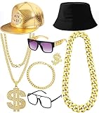 SONYYX 90s Hip Hop 80s Rapper Costume for Men Women Dollar Sign Hat Money Necklace Rapper Outfit Accessories