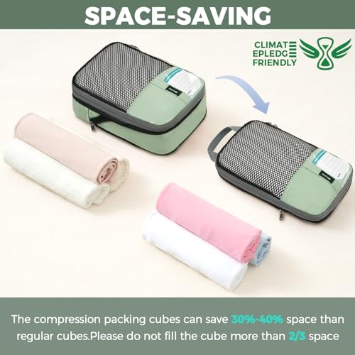 Image of BAGAIL 4 Set /6 Set /8 Set Compression Packing Cubes Travel Accessories Expandable Packing Organizers(HalfMesh, 8-MatchaGreen)