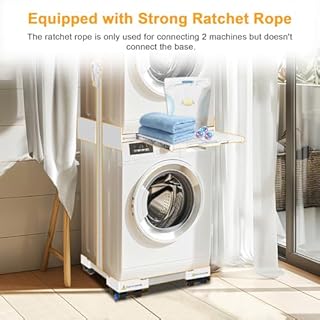 NIUXX universale di impilaggio e base mobile per asciugatrice e lavatrice, regolabile nelle dimensioni con corda a cricchetto e cestelli estraibili per lavatrici e asciugatrici per risparmiare spazio