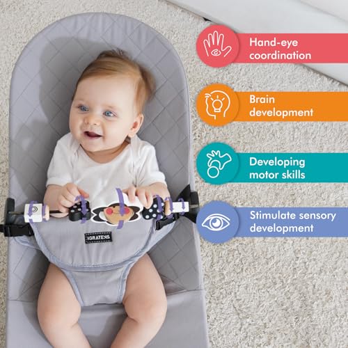 Image of iGRATENS Baby Bjorn Bouncer Toy Bar, Toy for Baby Bouncer Soft & Bliss, Easy to Attach and Remove, Child-Friendly Materials, Exciting Design for Curious Babies, Black and White Flowers