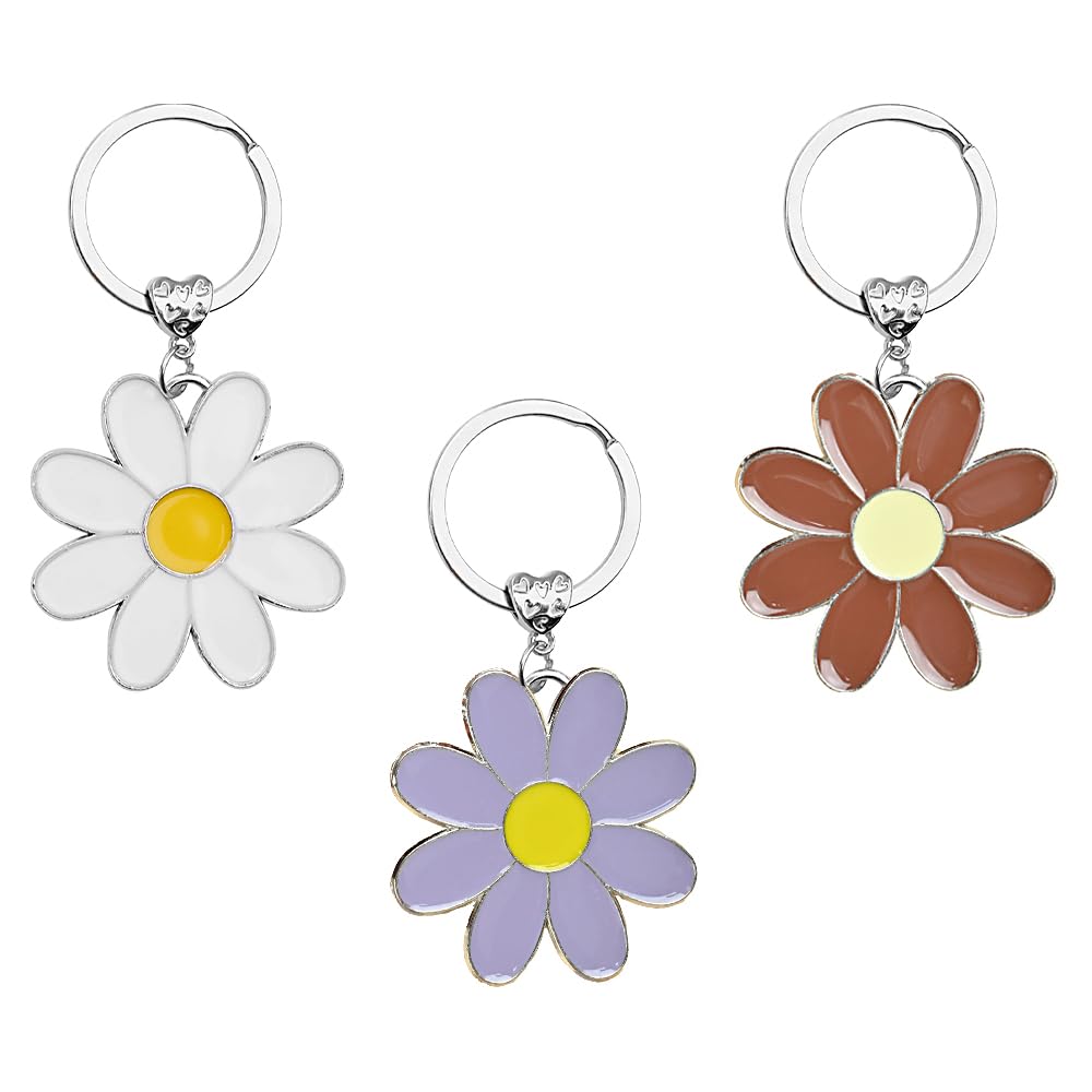 Yftrfr Unisex Multicolor 3 Pcs Daisy Keychain, Fashion Pendant Floral Cute Charms Decoration Sunflower Keyring For Birthday, Graduation, Flower Lovers Accessories, Purse, Best Friendship Gifts(3 Color)
