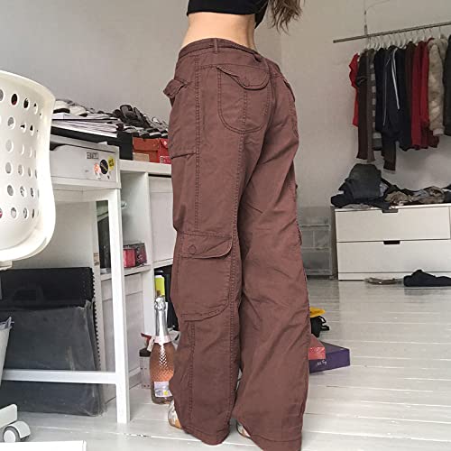 NUFIWI Women Gothic Cargo Pants Loose Low Waist Trousers Wide Leg Baggy Jeans Harajuku Streetwear Punk3