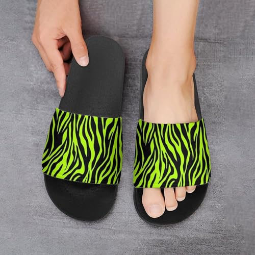 Neon Green Zebra Pattern House Slippers for Women Men Lightweight Open-toe Slide Shoes for Bathroom Swimming Beach 6