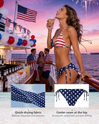 Image of American Trends Women's String Triangle Halter Bikini Set-2 Piece Swimsuit,Adjustable Ties,Removable Pads&Quick-Dry Fabric