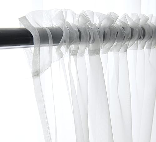 Miniatura 5 de PI Cortinas cortas blancas traslúcidas de 24 pulgadas de largo, cortinas pequeñas de media ventana para cocinabaño, bolsillo para barra, 2 paneles