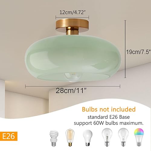 Miniatura 2 de Lámpara de techo de mediados de siglo, pantalla de vidrio de leche, lámpara de montaje empotrado moderna dorada para pasillo, comedor, cocina