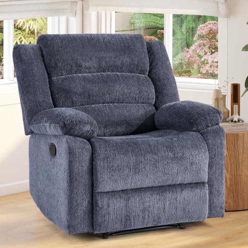 Image of ANJ Overstuffed Manual Recliner Chair, Soft Chenille - Blue