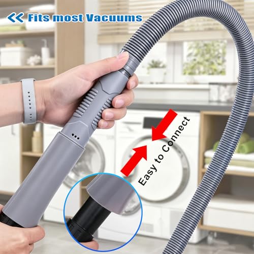 Image of 3 Pieces Dryer Vent Cleaner Kit: Vacuum Hose With Brush & Gloves Fits for Vacuums Cleaner, Refrigerator Condenser Coils, Tight Spaces Behind Appliances, Deep Cleaning Tools for Clogged Ducts-Gray