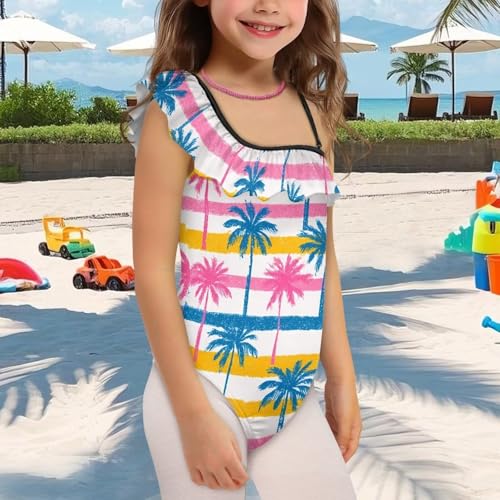 Image of Girls Swimsuit One Piece Ruffle Swimsuit Non-Slip Straps UPF 50+ for Girls Size 3-14 Years