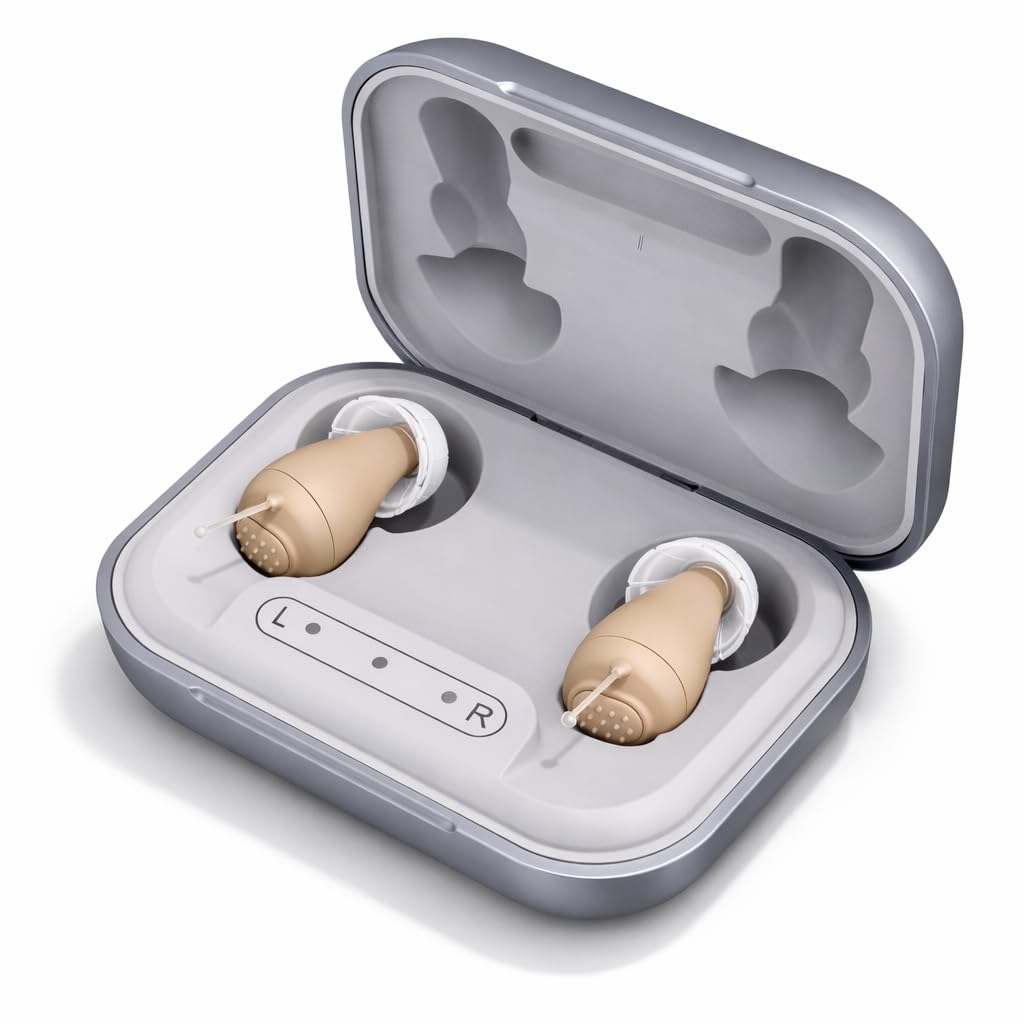 HearClear Hörverstärker | Unsichtbares Mini In-Ear Design Wiederaufladbar | Bis zu 32x Verstärkung | 14h Akku | Für Gespräche und TV | 3 Größen S/M/L