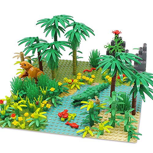 Feleph Dschungel Landschaft Bausteine mit 2 Bauplatten, Regenwald Pflanzen Wald Bäume Blumen Büsche Tiere Zubehör Botanische Kompatibel mit Großen Marken – Bild 3