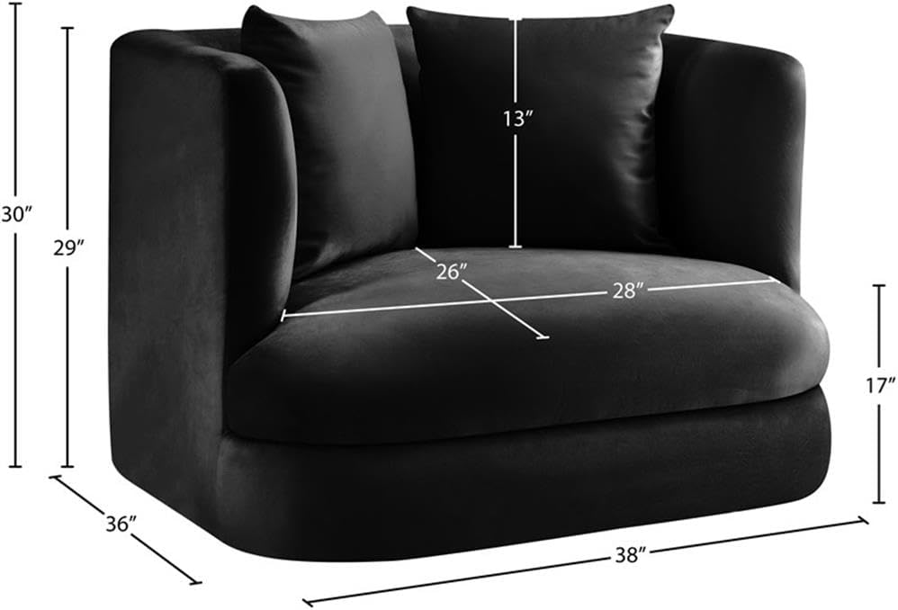 BOWERY HILL Contemporary Accent Chair, 38" W x 36" D x 30" H, Solid Wood Frame, Ultra Luxe Black 460 GSM Velvet Upholstery, Cozy Rounded Design, Durable Living Room Seating