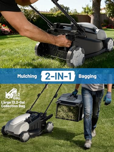 Image of Litheli 18 inch Cordless Lawn Mower, 2 x 8.0Ah Battery Powered Lawn Mower