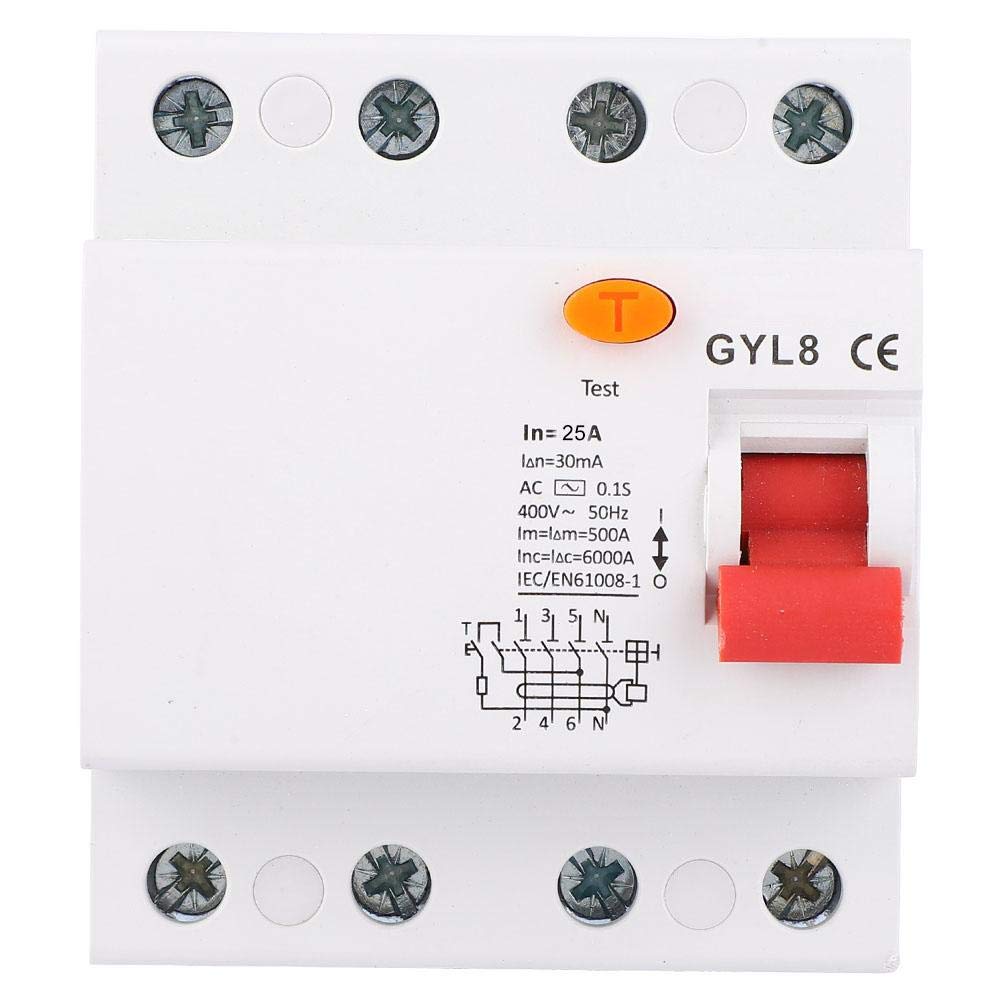 wosume Leakage Circuit Breaker, GYL8 25/40/63A 4P 400VAC RCCB Residual Current Circuit Breaker Electric Leakage Protection(25A)