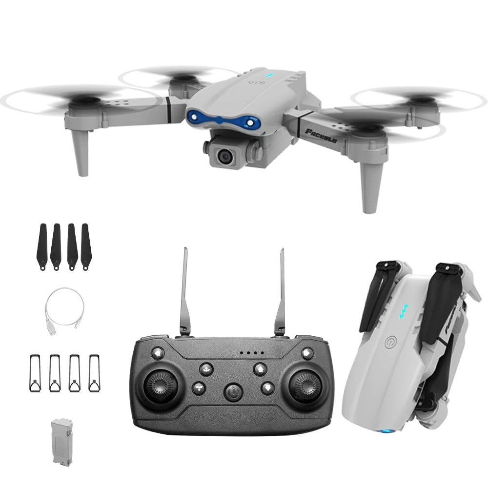 E99 Pro Drone Pieghevole con Fotocamera SD Regolabile, Stabilizzazione Ottica e Barometrica, 360° Avvitamento - Decollo Automatico a 1 Tasto, Ideale per Principianti (Grey)