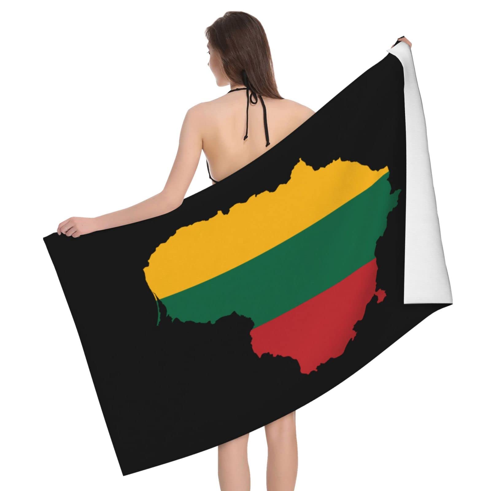 Lsjuee Lithuania Flag Map Microfiber Bath Towel Absorb Water Quick Dry Bath Towel, for Beach, Swimming Pool, Camping