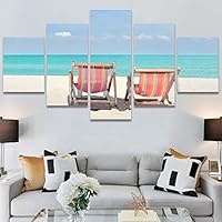 SIGNWIN 5 Panel Canvas Wall Art Modern Art Beach Coastal Multicolor Photography Relax/Calm Tropical for Home Decorations Ready to Hang - 60