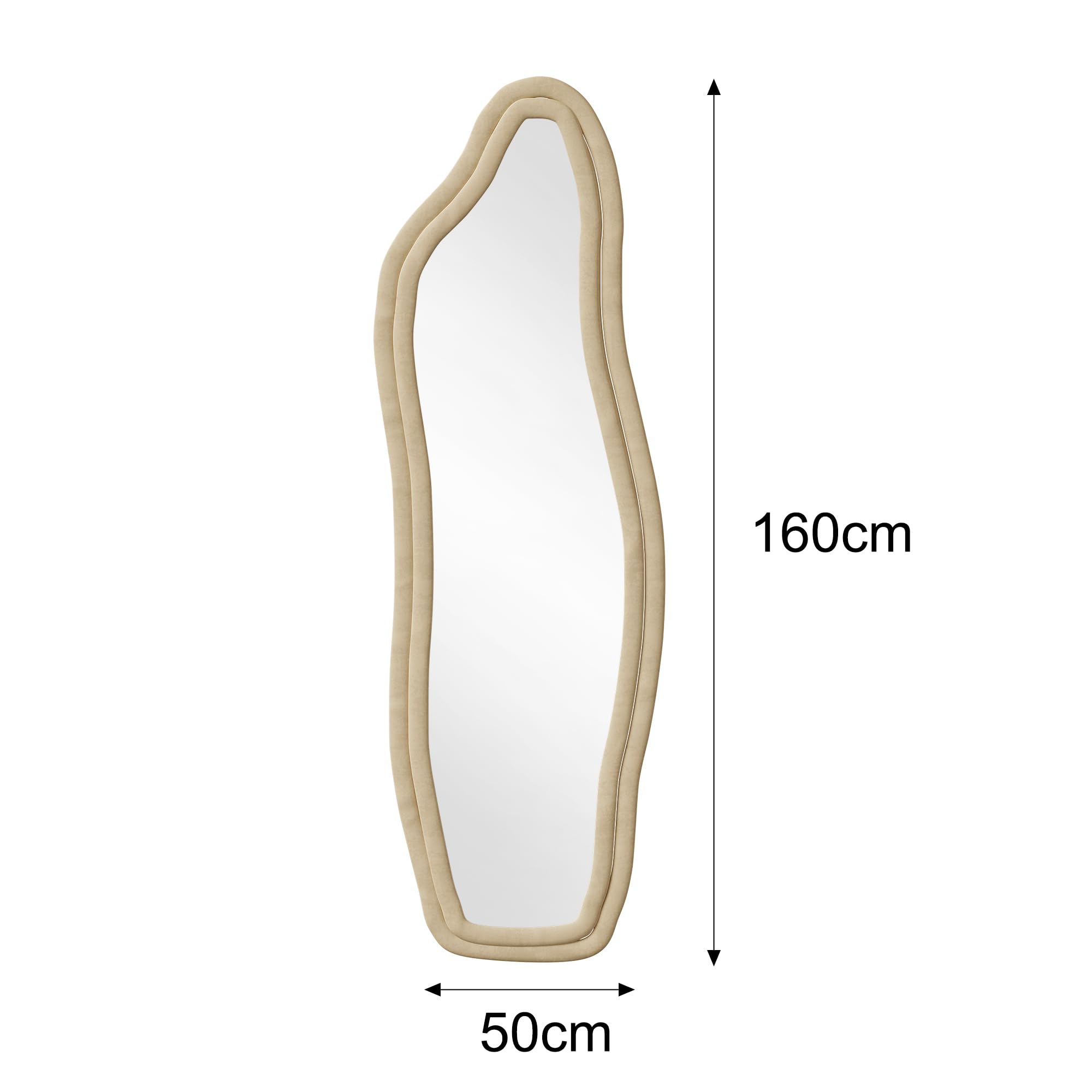 Ganzkörperspiegel, Asymmetrischer Gewölbter Bodenspiegel Groß, standspiegel aus Flanellumwickeltem Holzrahmen, Bodenspiegel, für Schlafzimmer, Wohnzimmer, Garderobe, Gold