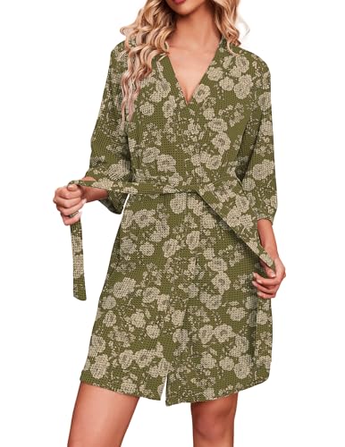 Image of Ekouaer Robes for Women Waffle Knit Bathrobe Soft Lightweight Knee Length Loungewear S-XXL