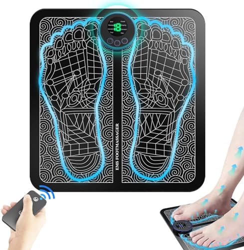 Masajeador de Pies, Eléctrico EMS para Maseajor de Pies,8 Modos de Masaje y 19 Niveles de Intensidad, Mejora de la circulación de piernas cansadas y alivio de fascitis plantar + Mando Control Remoto