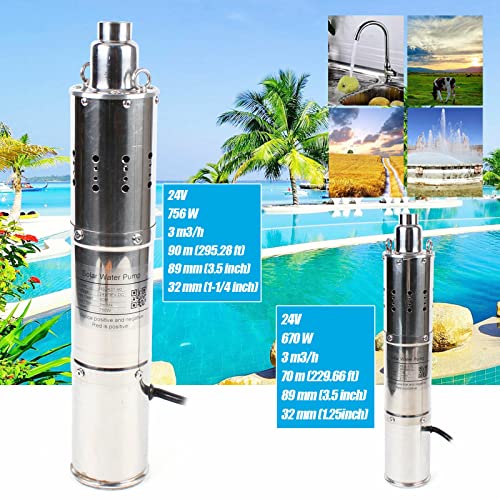 Tfcfl 24V 756W Solar Water Pump, Stainless Steel Submersible Deep Well Pump,Professional Deep Well Water Pump Max 70M (756W-Dc 24V- 3 M3/H-90M) #TOP7