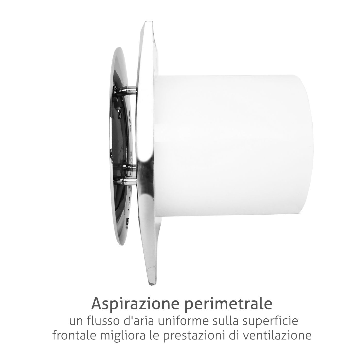 Turbionaire MIO 100 LL-SC Aspiratore Bagno Cromato, 100mm, Motore con cuscinetti a sfera, Silenzioso, Valvola di Non Ritorno, Protezione IPX4, Ideale per uso intensivo